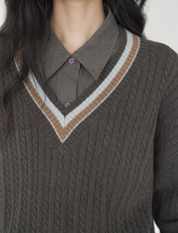 v neck knitted sweater