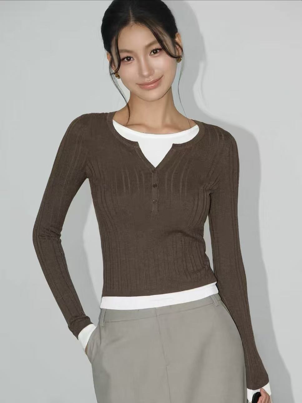 color block faux two piece long sleeve knit sweater color block faux two piece long sleeve knit sweater
