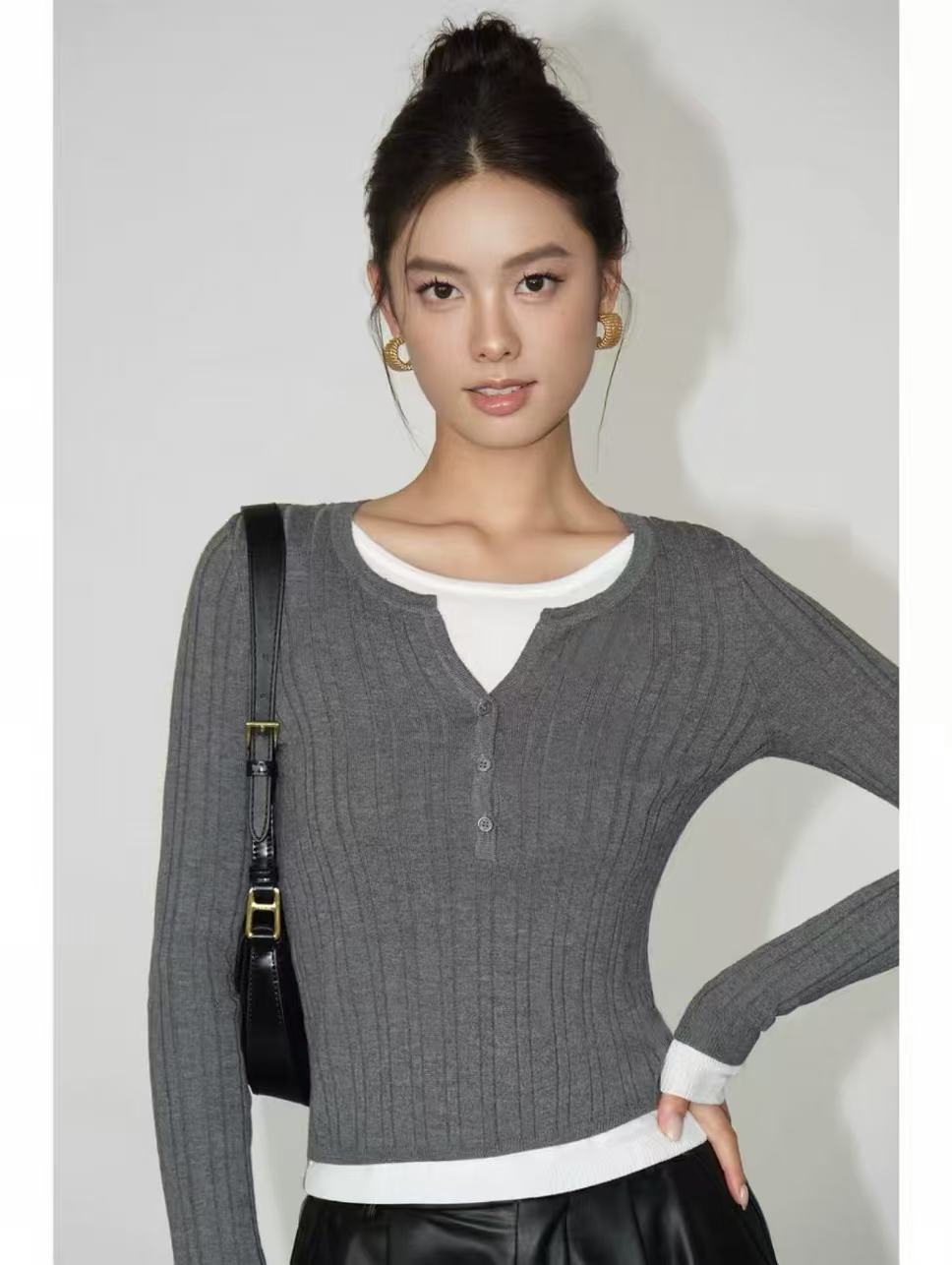 color block faux two piece long sleeve knit sweater color block faux two piece long sleeve knit sweater