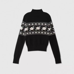 high neck jacquard short knitted sweater