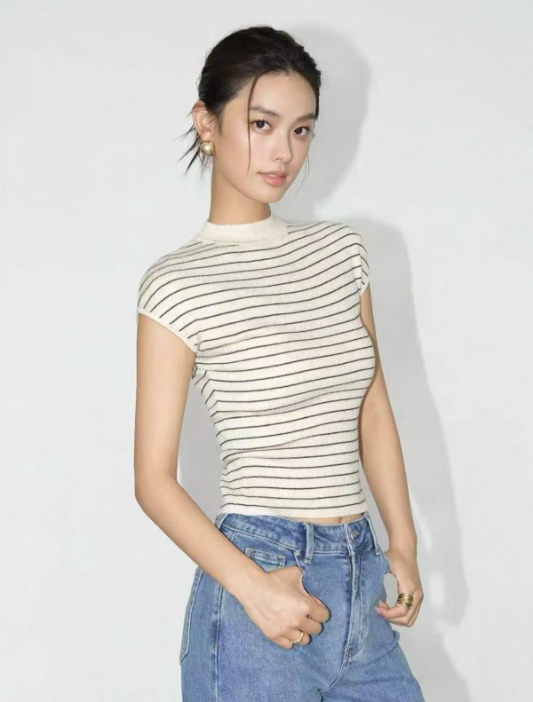 striped half turtleneck knit base shirt