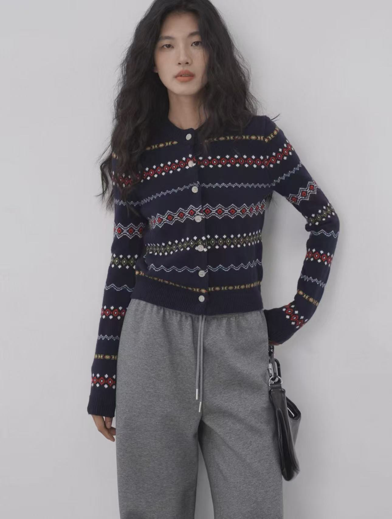 retro jacquard knit cardigan retro jacquard knit cardigan
