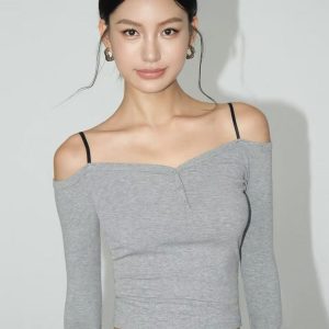 faux two piece off shoulder top