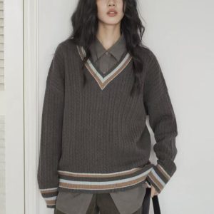 v neck knitted sweater