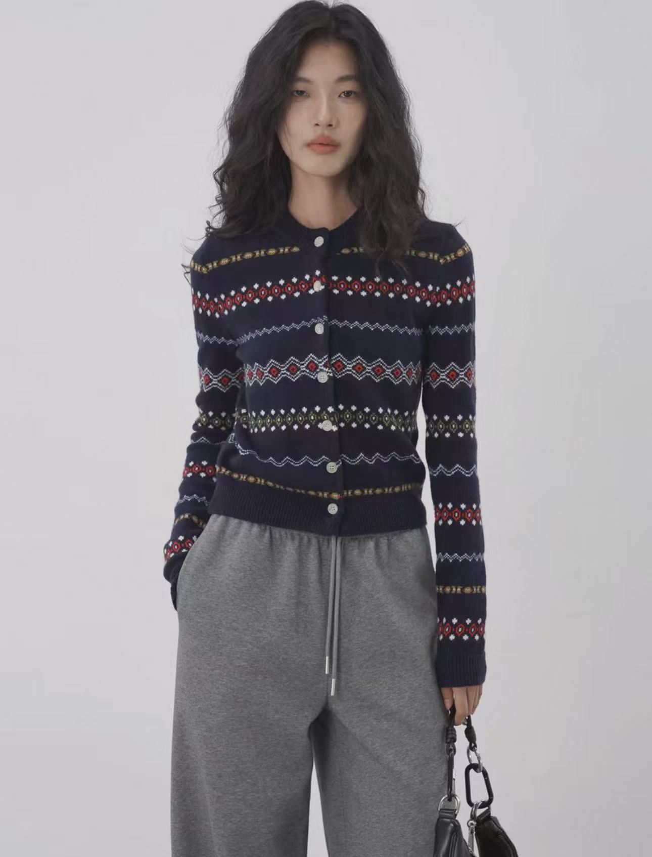 retro jacquard knit cardigan retro jacquard knit cardigan