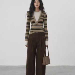 faux two piece striped knit sweater