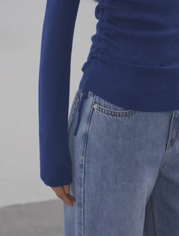 square collar pleated long sleeve blouse