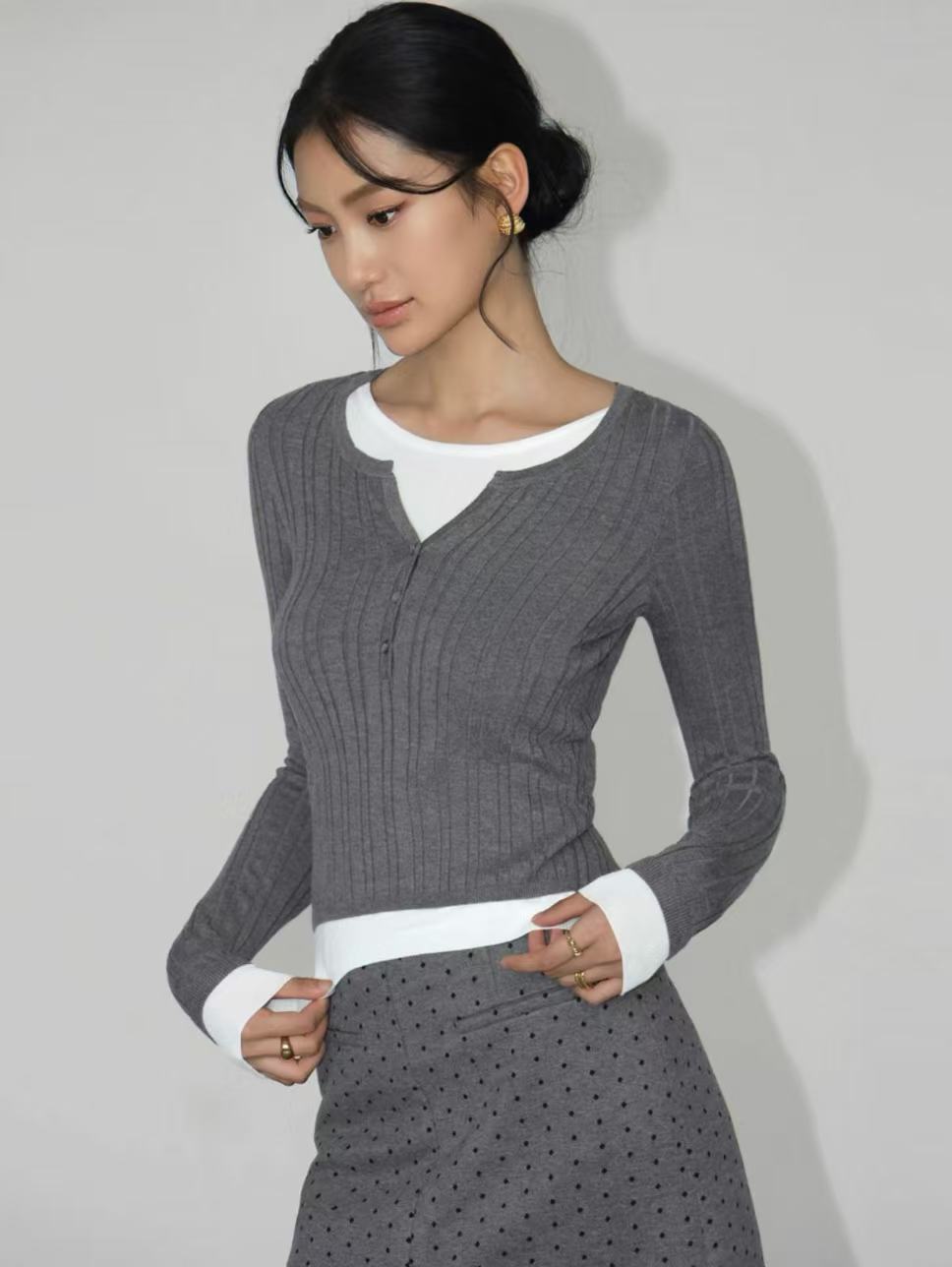 color block faux two piece long sleeve knit sweater color block faux two piece long sleeve knit sweater