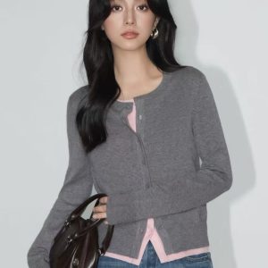 color block faux two piece knitted cardigan