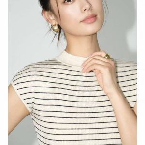striped half turtleneck knit base shirt