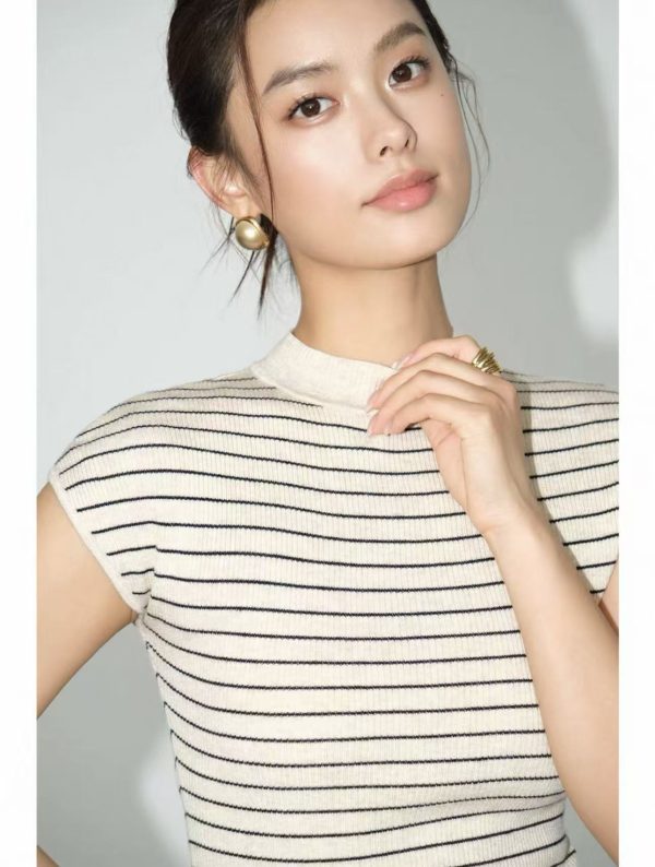 striped half turtleneck knit base shirt
