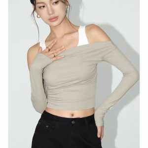 faux two piece off shoulder top