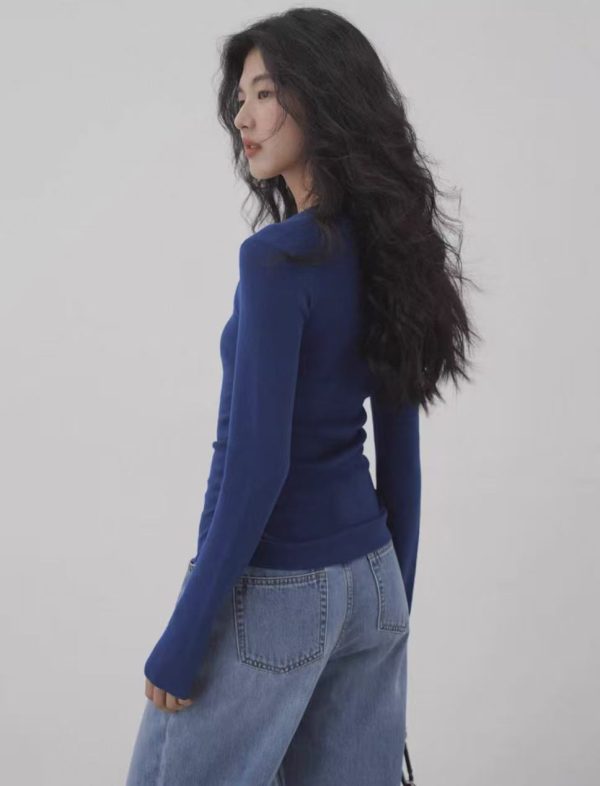 square collar pleated long sleeve blouse