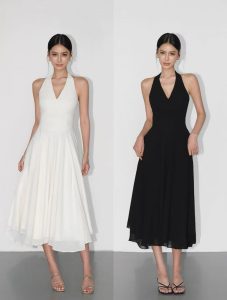 spaghetti strap cinched waist long dress