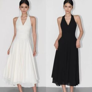 spaghetti strap cinched waist long dress