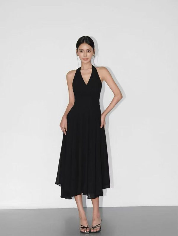 spaghetti strap cinched waist long dress